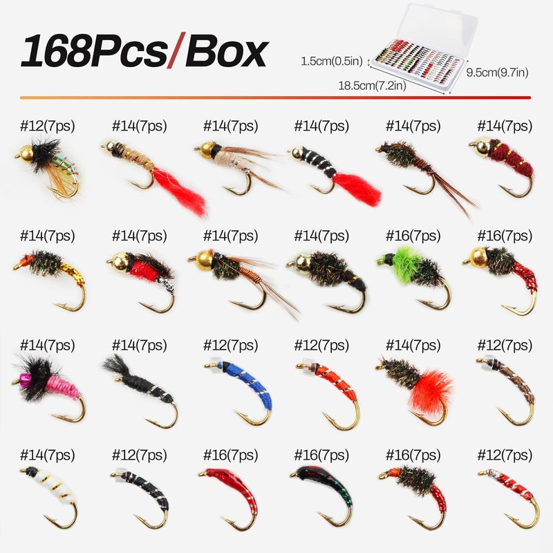 FAISOX Nymphs for Fly Fishing Flies 168pcs Kit Accessories Lures Trout with Fly Box - Image 4